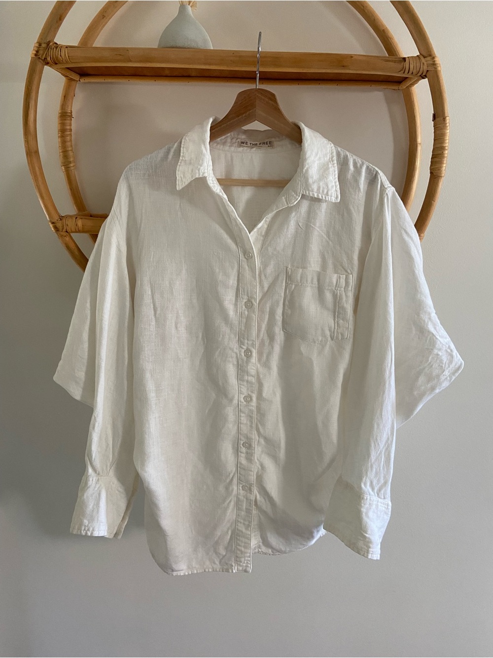 We The Free White Casual Button-Down Shirt Linen Blend